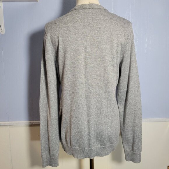 Calvin Klein Medium Light Gray Metallic Classic Lightweight Button Up Sweater - Picture 6 of 10